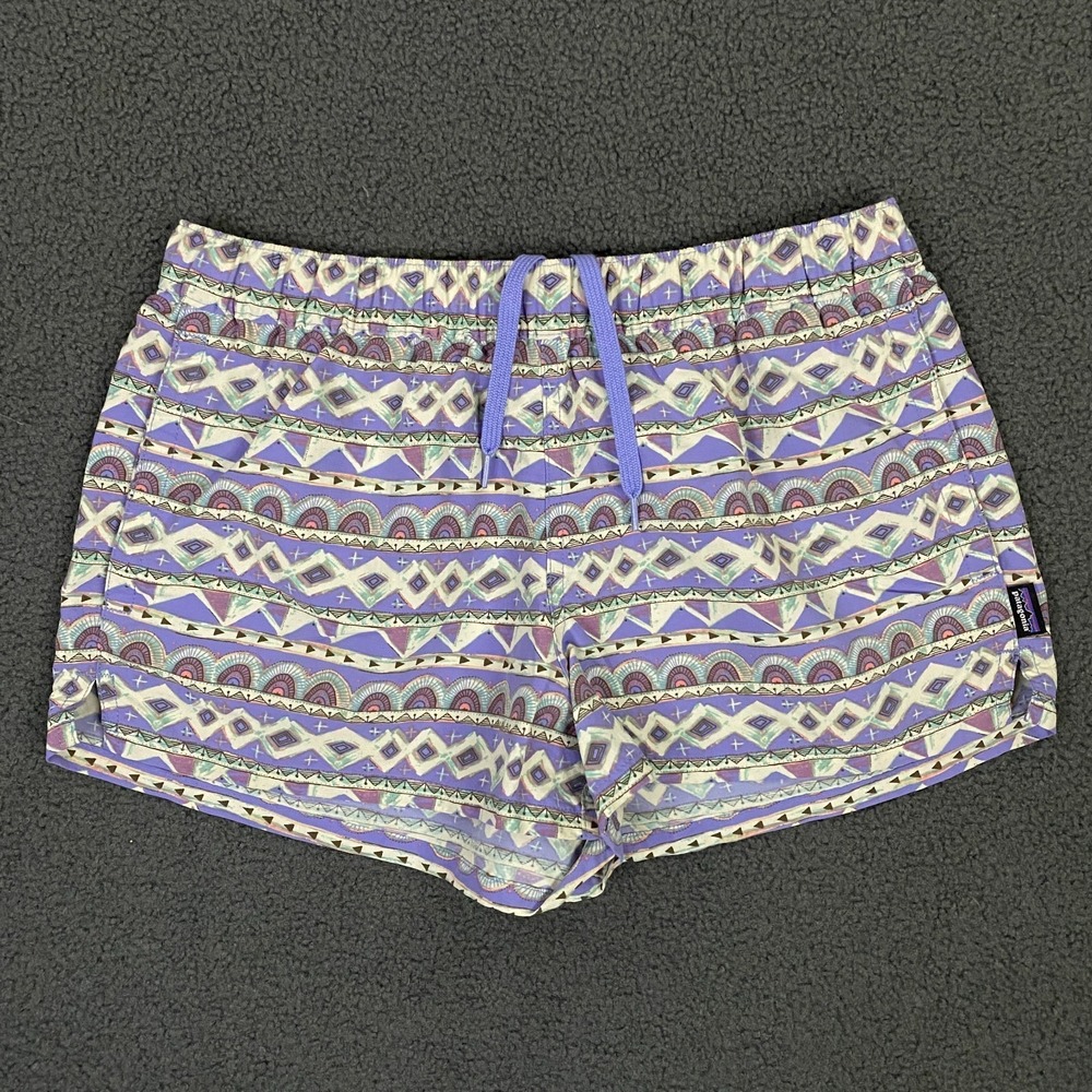 Patagonia Shorts Womens Small Barely Baggies 2.5" Nylon Valengeo Purple Aztec